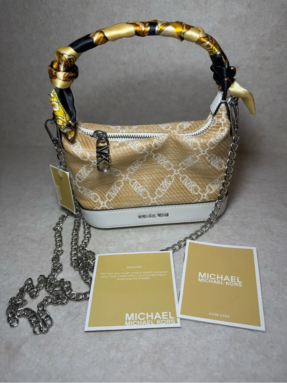Michael Kors Wythe Natural White Small Raffia Jacquard Crossbody Bag NWT